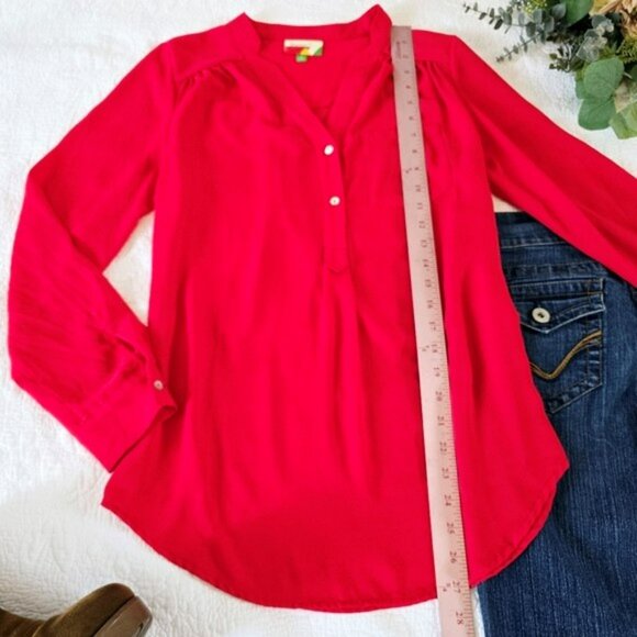 Fervour Women's Blouse Size Small Red Relaxed Fit Lightweight Flowy Long Sleeves - Picture 11 of 13
